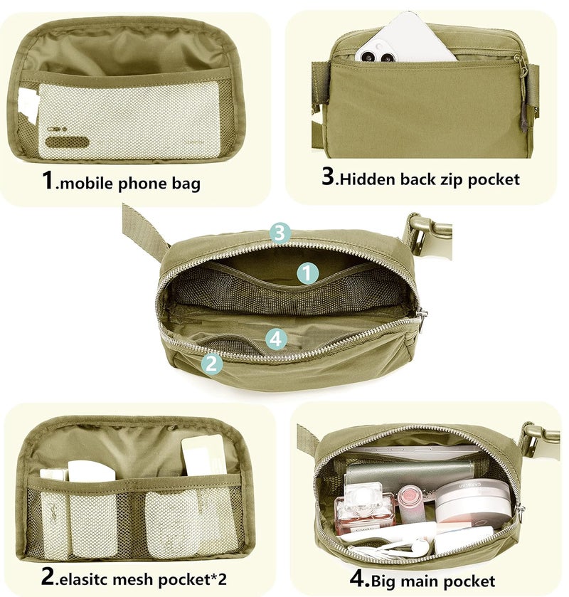 MEISEE Fanny Belt Bag Waist Pack Crossbody Bags Bum Bag for Running Hiking Travel Workout Adjustable Strap for Women-Khaki green - Image 5